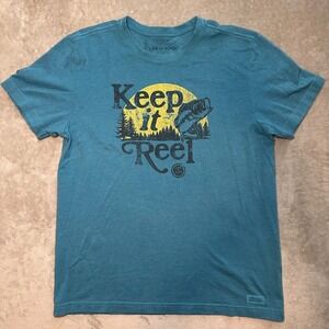 Life Is Good Crusher Tee Men Size M Blue T-Shirt Keep It Reel Simple Fish Casual